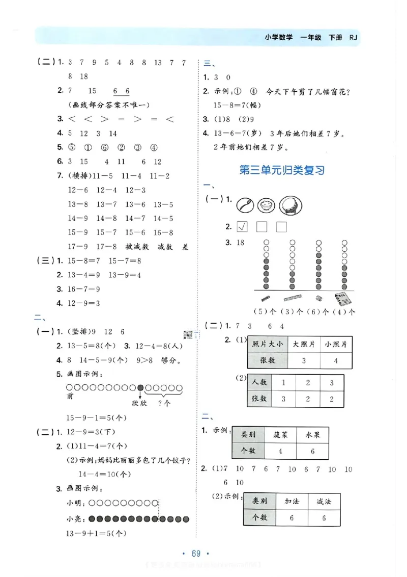 《53单元归类复习》数学1年级下册（RJ）_一年级上下册资料_小学一年级学习资料-25年更新版_1-04、小学一年级数学下册_1-4-2、练习题、作业、试题、试卷_人教版_电子册