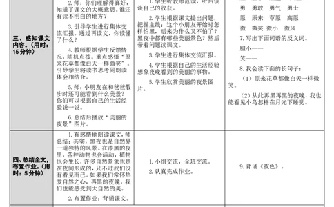 9.夜色_一年级语文下册（统编版）_老课标资料_教案反思+导学案_表格式_2版表格式导学案_第四单元