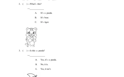 module4thenaturalworldunit2inthezoo同步练习（含答案）_一年级上下册资料_小学一年级学习资料-25年更新版_1-05、小学一年级英语上册_上海版_同步练习（33份）_M4同步练习（9份）答案