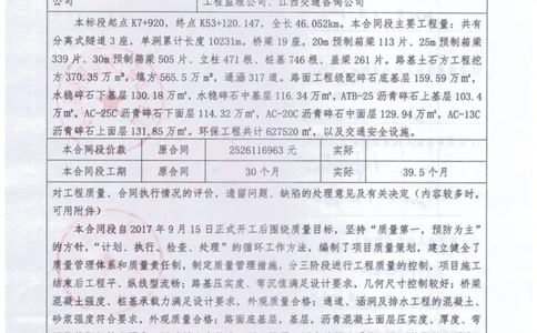 7、533交工证书_2021-2023年优秀施组方案_施工组织设计_施组11-新余环城路项目施工组织设计_交工验收记录_G533