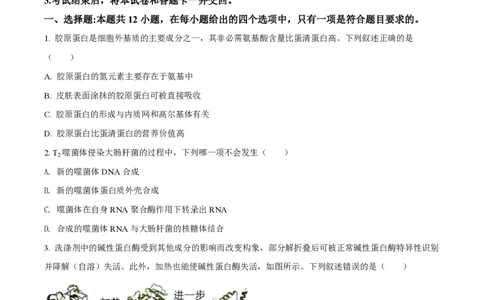 2022年高考生物试卷（湖南）（空白卷）_生物历年高考真题_新&middot;PDF版2008-2025&middot;高考生物真题_生物（按试卷类型分类）2008-2025_自主命题卷&middot;生物（2008-2025）_湖南自主命题&middot;生物（2021-2025）