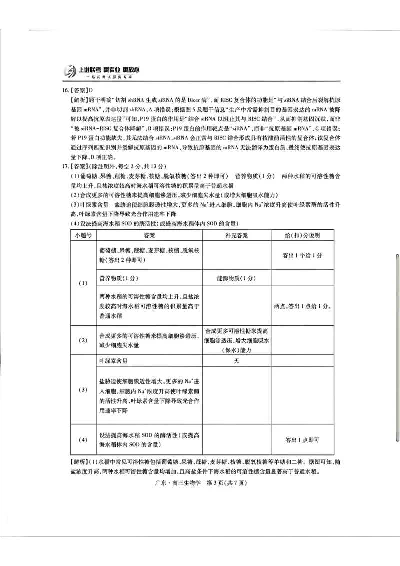 2025年10月广东省高三上进联考生物试卷答案_@高三模考真题_2025年10月广东省高三上进联考试卷及答案