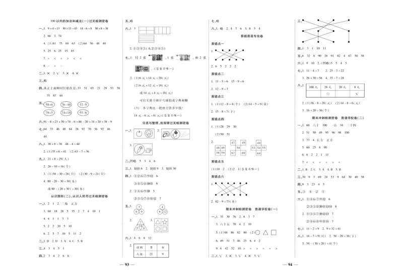 《冲刺100分》数学1年级下册（RJ）_一年级上下册资料_小学一年级学习资料-25年更新版_1-04、小学一年级数学下册_1-4-2、练习题、作业、试题、试卷_人教版_电子册