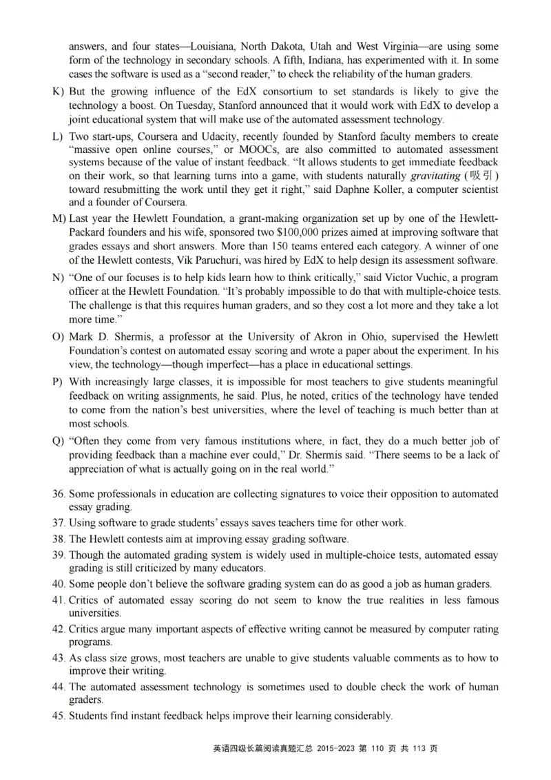 四级长篇阅读真题2015-2023.12_大学英语四级+六级_四级真题_专项_四级长篇阅读