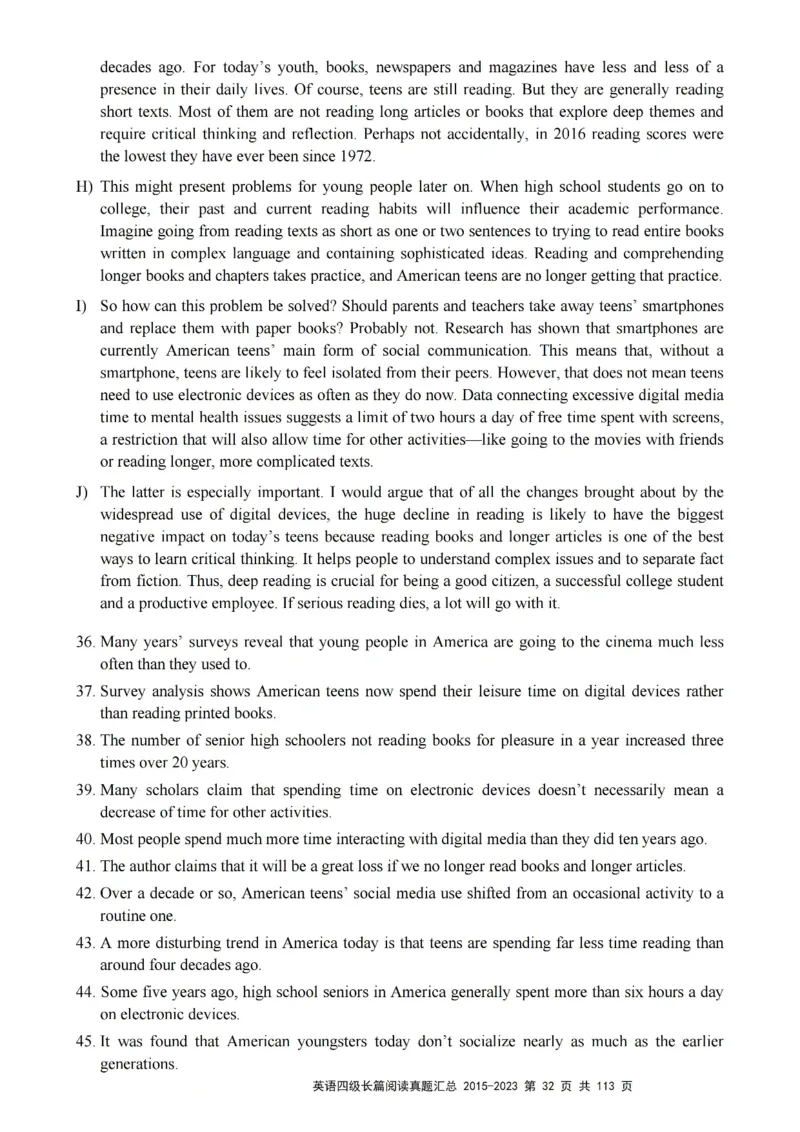 四级长篇阅读真题2015-2023.12_大学英语四级+六级_四级真题_专项_四级长篇阅读