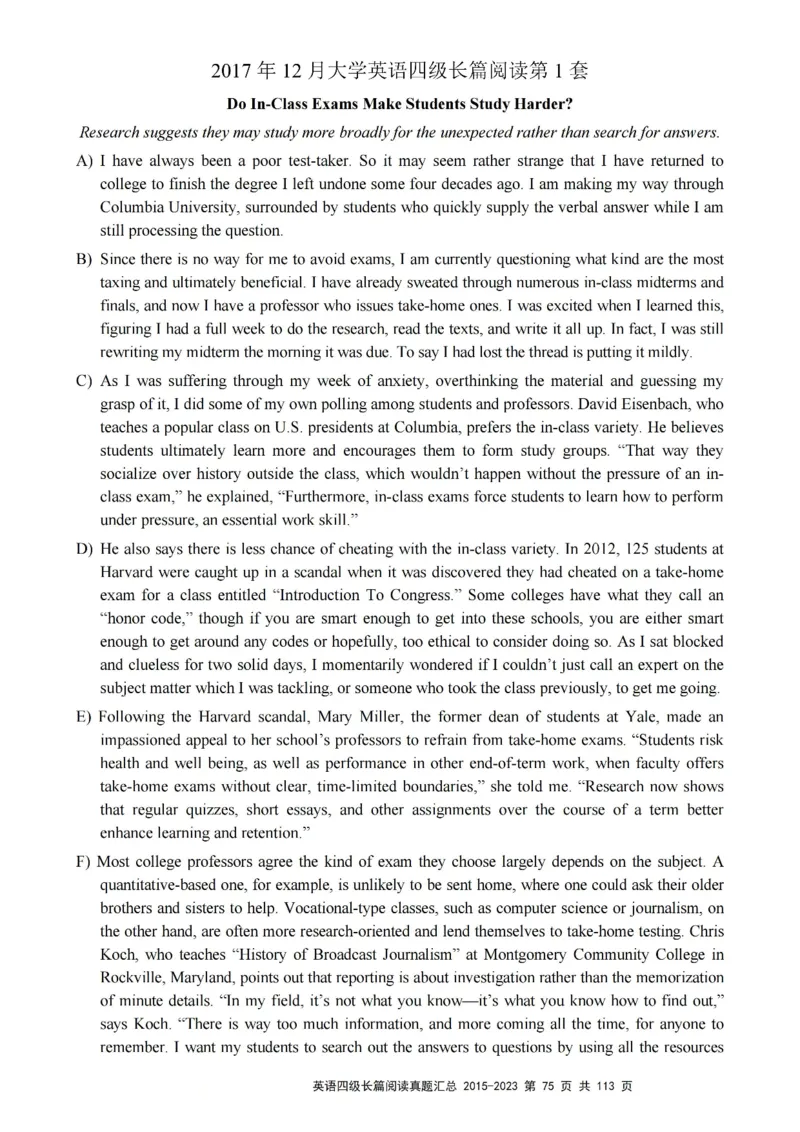 四级长篇阅读真题2015-2023.12_大学英语四级+六级_四级真题_专项_四级长篇阅读