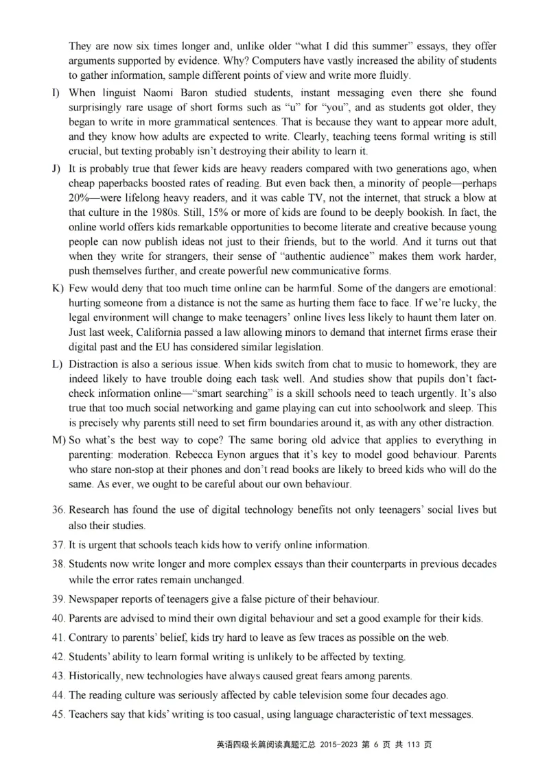 四级长篇阅读真题2015-2023.12_大学英语四级+六级_四级真题_专项_四级长篇阅读