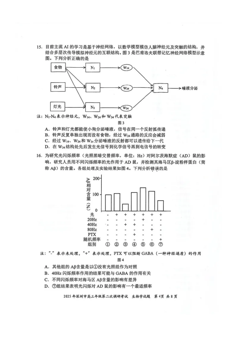 2025年4月深圳市高三二模生物试卷_@高三模考真题_2025年4月深圳市高三二模试卷及答案