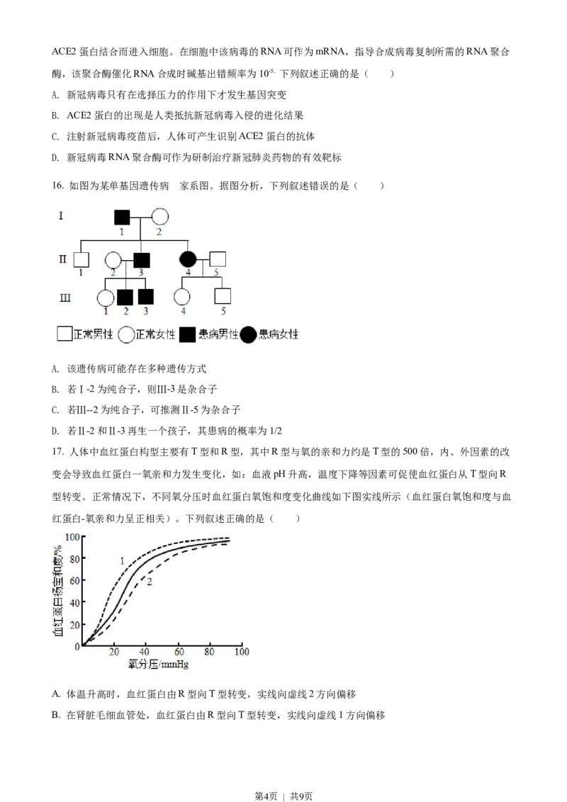 2022年高考生物试卷（湖北）（空白卷）_生物历年高考真题_新&middot;Word版2008-2025&middot;高考生物真题_生物（按省份分类）2008-2025_2008-2025&middot;（湖北）生物高考真题
