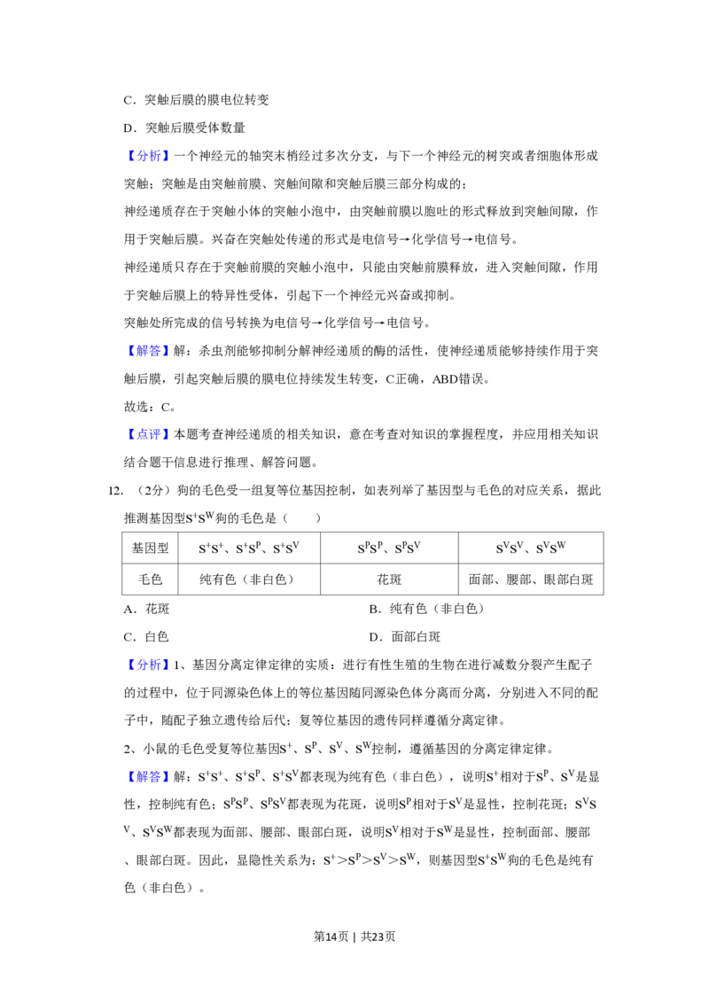 2022年高考生物试卷（上海）（解析卷）_生物历年高考真题_新&middot;PDF版2008-2025&middot;高考生物真题_生物（按试卷类型分类）2008-2025_自主命题卷&middot;生物（2008-2025）_上海自主命题&middot;生物（2008-2022）