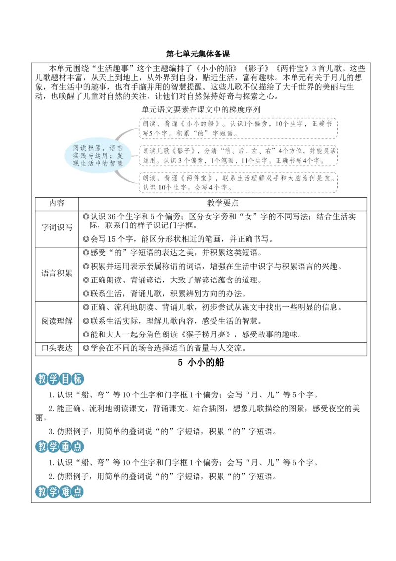5小小的船教案_一年级语文上册（统编版）_全套教学资源_课件教案等等_2.名师教学设计_7.第七单元