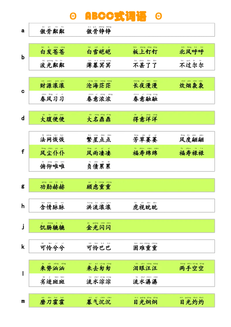 ABCC式词语_一年级上下册资料_小学一年级学习资料-25年更新版_1-02、小学一年级语文下册_3-6-2-1、复习、知识点、归纳汇总_部编（人教）版_精品总结类资料（背读类）