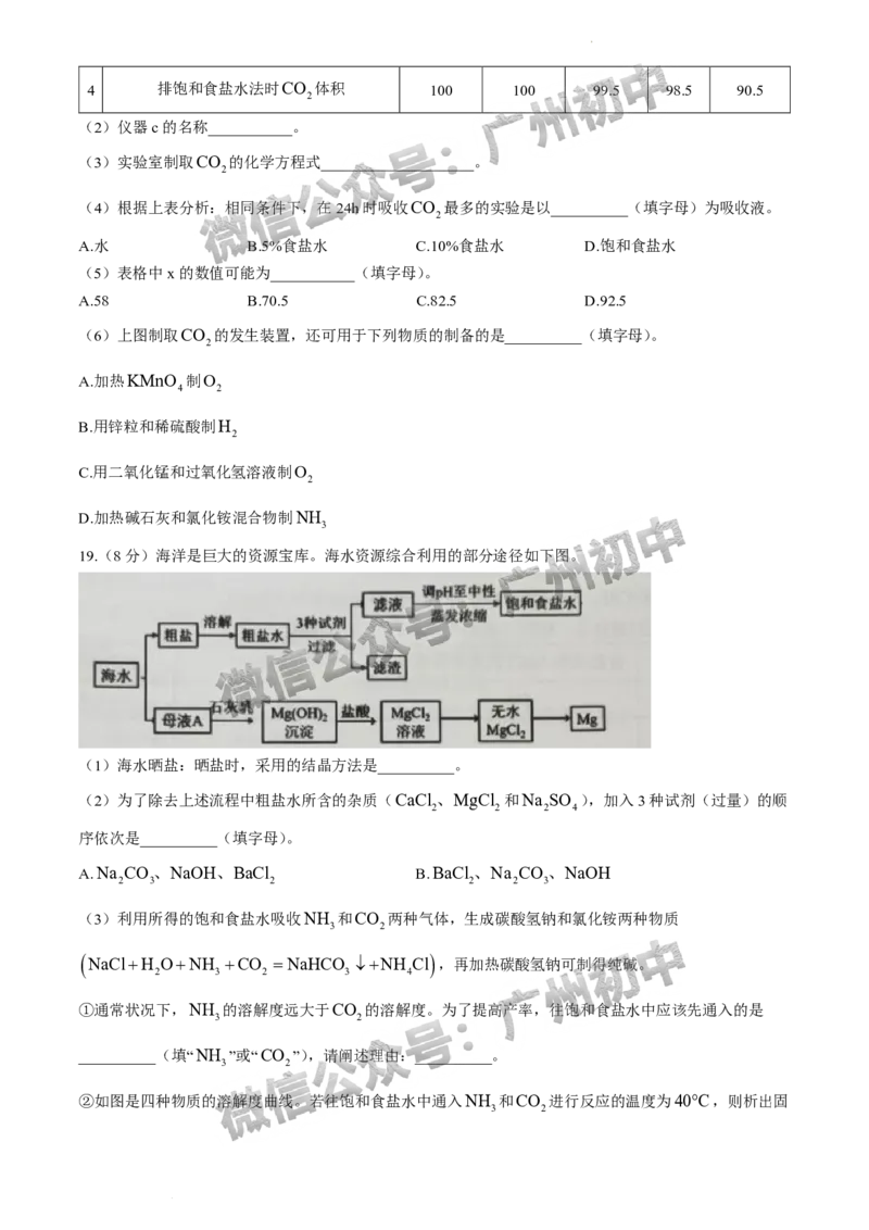 2024南沙区中考一模化学试题_广州九上月考+期中+期末+一模二模+中考真题_广州2024年中考一模_南沙区