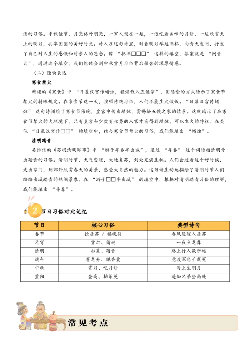 专题10节俗雅韵（节日诗）考点二节日习俗古诗词阅读赏析专项训练（学生版）_一年级语文上册（统编版）_古诗词_2025年春季温暖升级版
