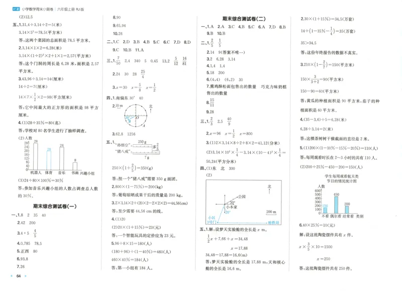 答案_一本周末小测卷数学RJ6上