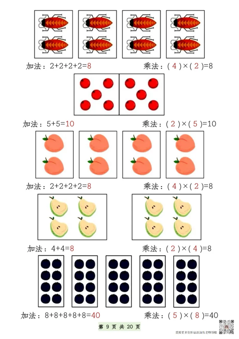 7.9一升二数学暑假预习乘法的认识和练习(1)(1)_二年级上下册资料_二年级上册小红书同款资料_二年级