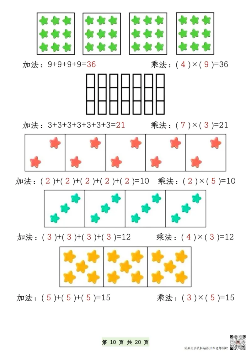 7.9一升二数学暑假预习乘法的认识和练习(1)(1)_二年级上下册资料_二年级上册小红书同款资料_二年级