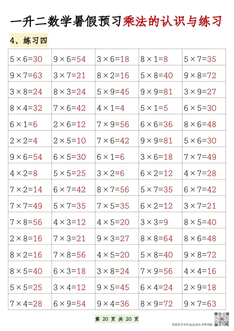7.9一升二数学暑假预习乘法的认识和练习(1)(1)_二年级上下册资料_二年级上册小红书同款资料_二年级