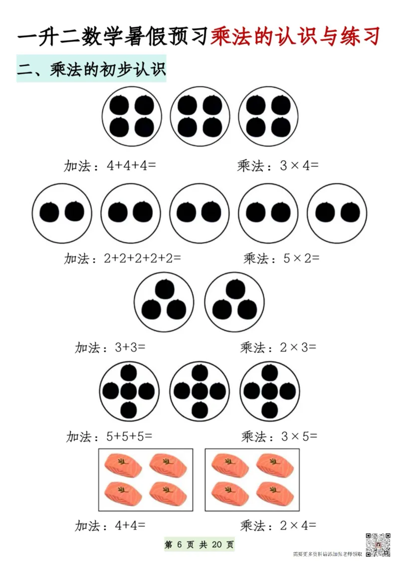 7.9一升二数学暑假预习乘法的认识和练习(1)(1)_二年级上下册资料_二年级上册小红书同款资料_二年级
