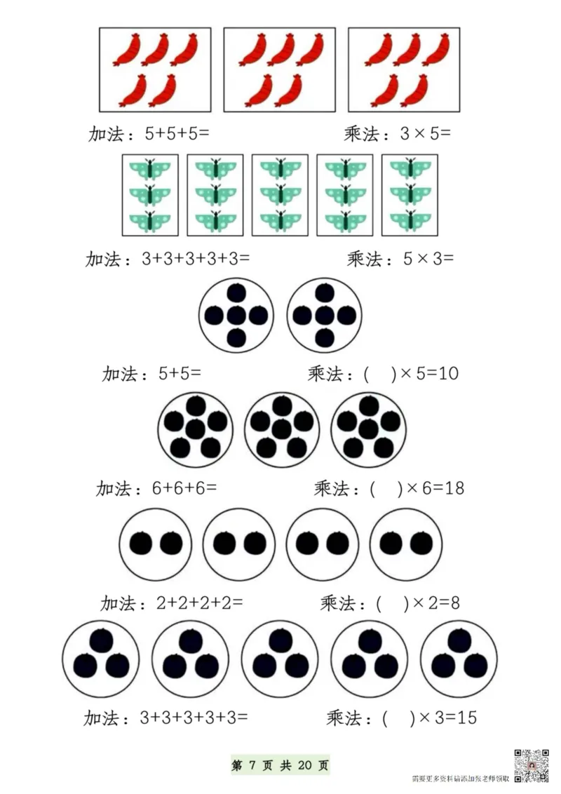 7.9一升二数学暑假预习乘法的认识和练习(1)(1)_二年级上下册资料_二年级上册小红书同款资料_二年级