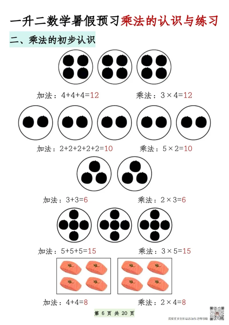 7.9一升二数学暑假预习乘法的认识和练习(1)(1)_二年级上下册资料_二年级上册小红书同款资料_二年级