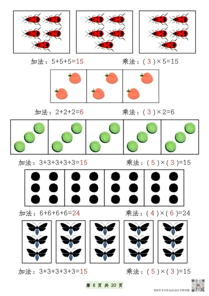 7.9一升二数学暑假预习乘法的认识和练习(1)(1)_二年级上下册资料_二年级上册小红书同款资料_二年级
