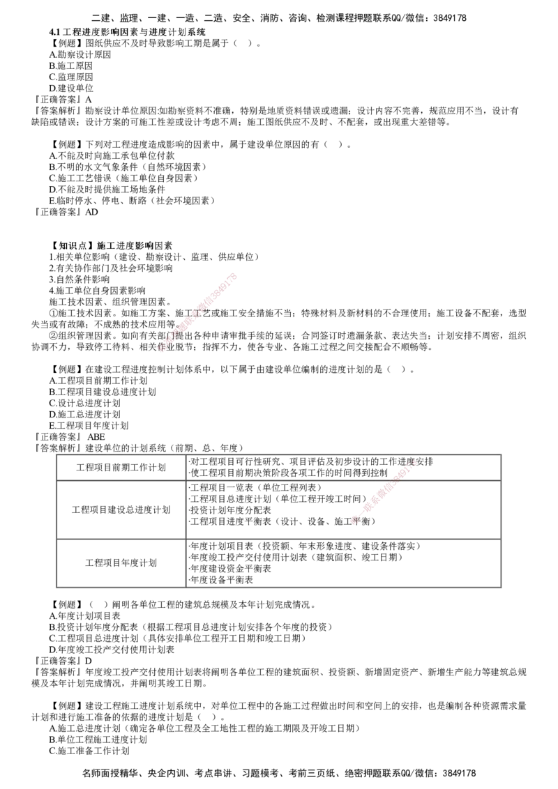 第01讲　工程进度影响因素与进度计划系统、流水施工进度计划_2026年一级建造师_2026年一建管理_2025年一建管理SVIP_03-习题精析✿实战特训✿模考通关_第四章　建设工程进度管理