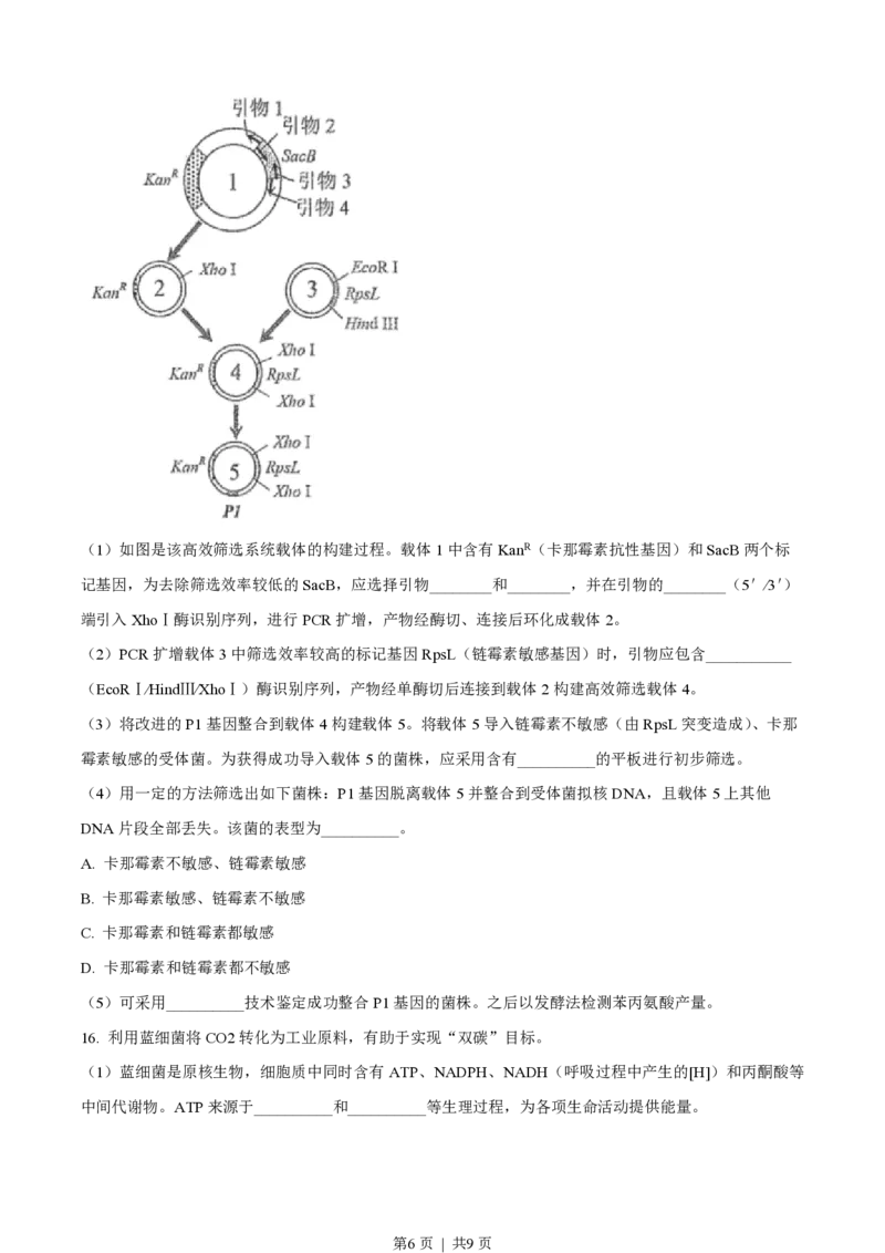 2022年高考生物试卷（天津）（解析卷）_生物历年高考真题_新&middot;PDF版2008-2025&middot;高考生物真题_生物（按年份分类）2008-2025_2022&middot;高考生物真题