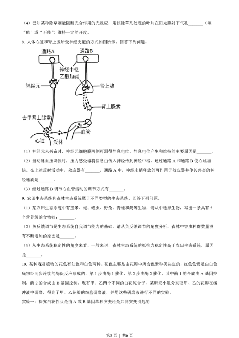 2023年高考生物试卷（全国乙卷）（空白卷）_生物历年高考真题_新&middot;PDF版2008-2025&middot;高考生物真题_生物（按省份分类）2008-2025_2008-2025&middot;（陕西）生物高考真题