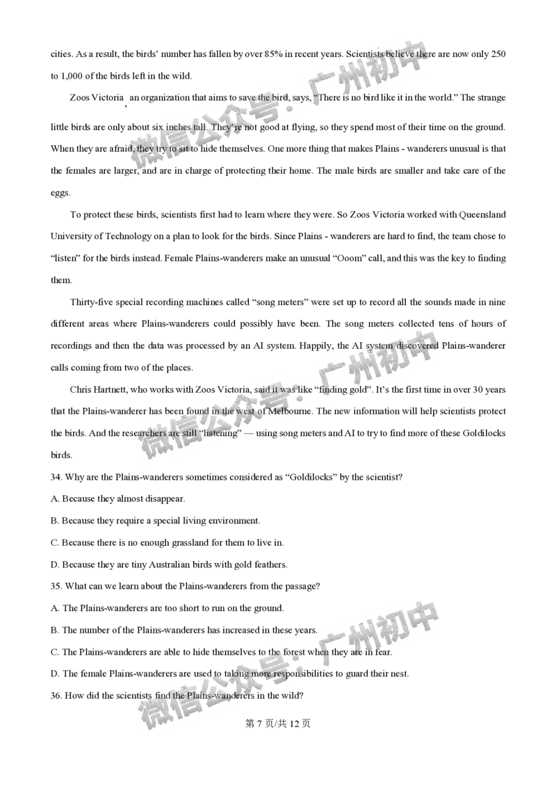 2025广东实验中学中考二模英语试题_广州九上月考+期中+期末+一模二模+中考真题_2025中考二模