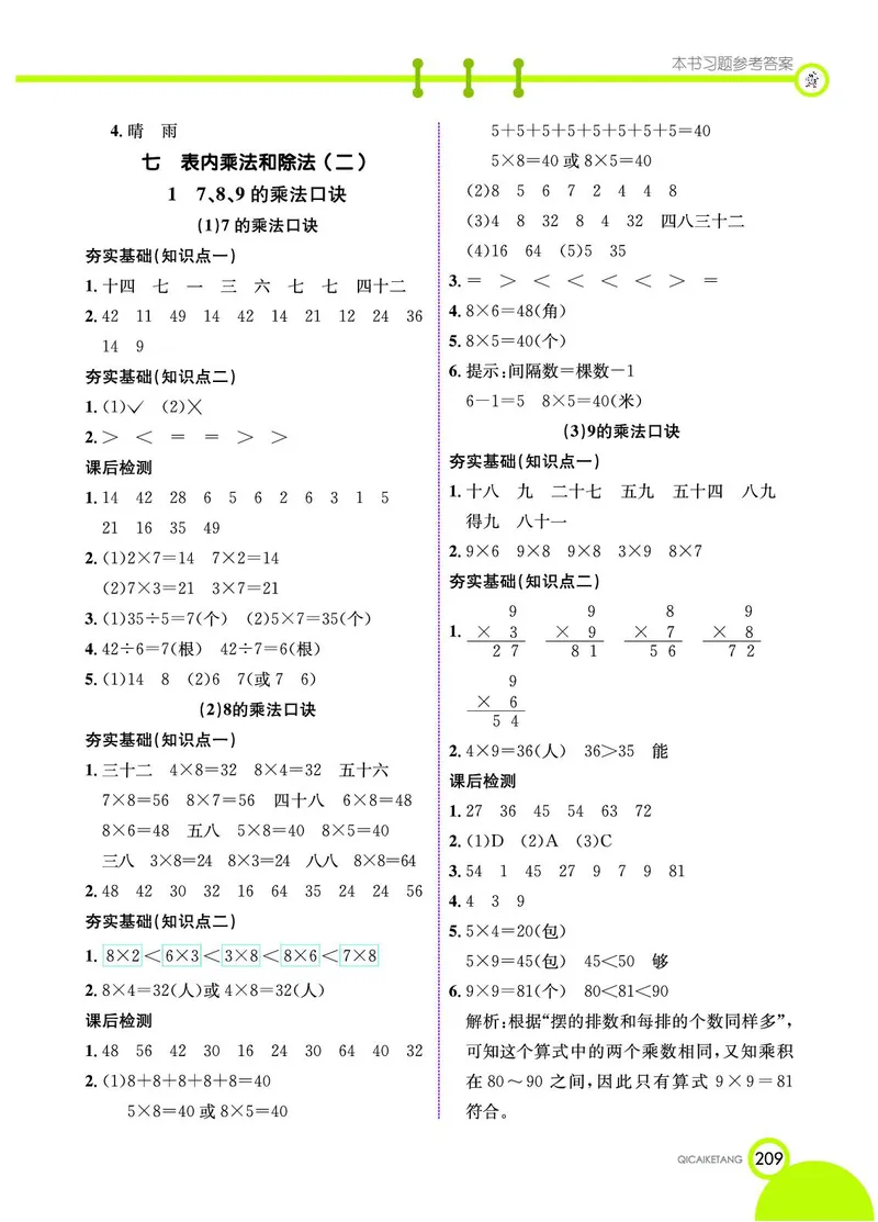 《七彩课堂》数学2年级上册（JJ）_二年级上下册资料_小学二年级学习资料-25年更新版_2-03、小学二年级数学上册_2-3-2、练习题、作业、试题、试卷_冀教版_电子册类