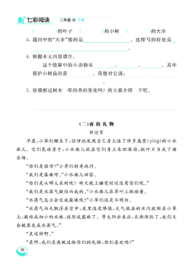 《七彩阅读》语文2年级下册（RJ）_二年级上下册资料_小学二年级学习资料-25年更新版_2-02、小学二年级语文下册_2-2-2、练习题、作业、试题、试卷_电子册类