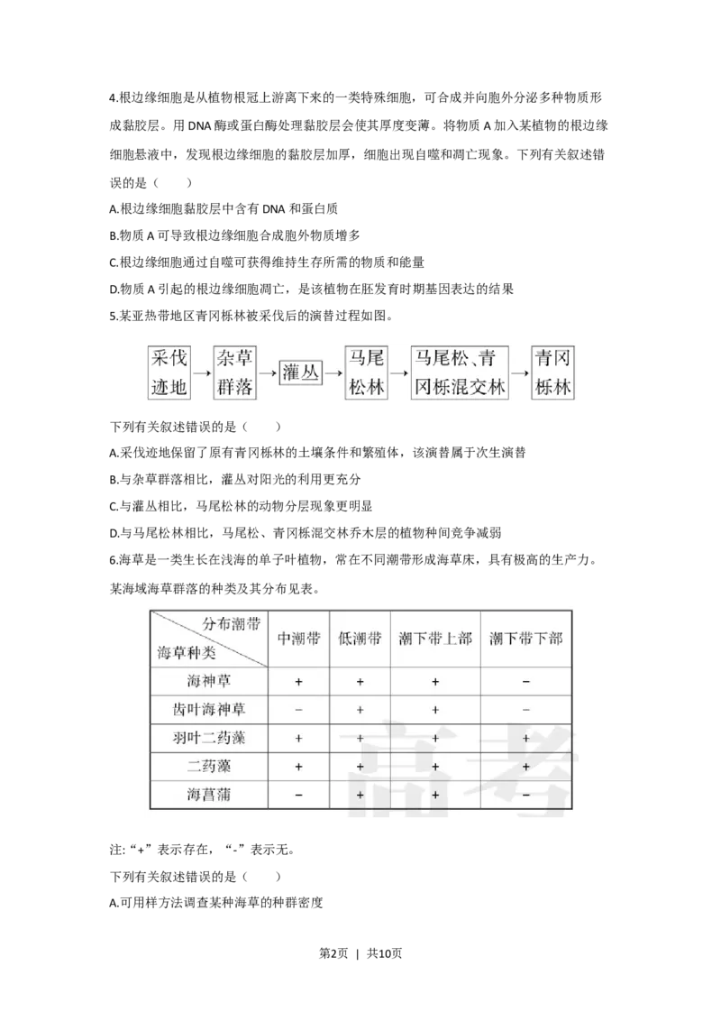 2023年高考生物真题（海南）（空白卷）_生物历年高考真题_新&middot;Word版2008-2025&middot;高考生物真题_生物（按试卷类型分类）2008-2025_自主命题卷&middot;生物（2008-2025）_海南自主命题&middot;生物（2008-2024）