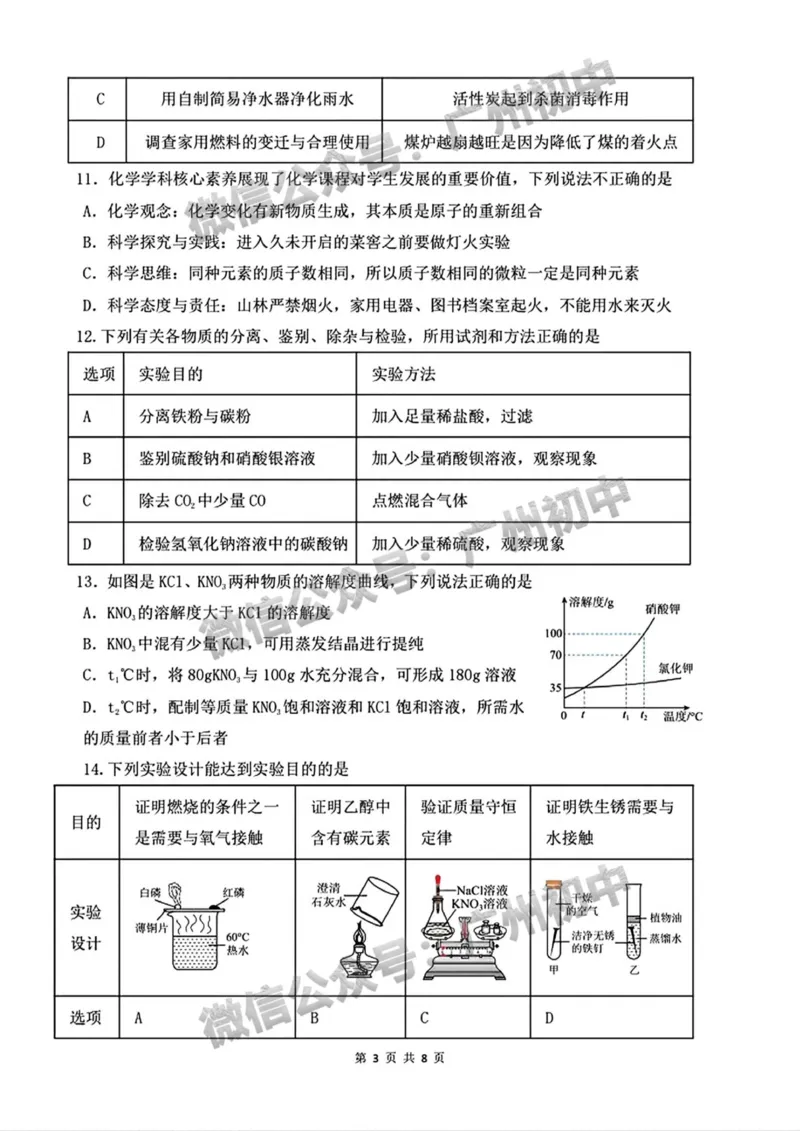 2025黄埔区部分学校联考中考二模化学试题_广州九上月考+期中+期末+一模二模+中考真题_2025中考二模