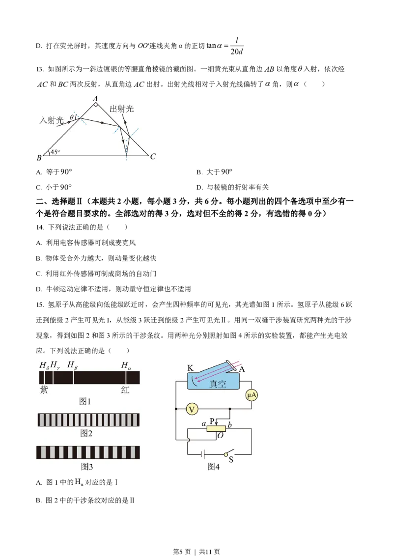 2023年高考物理试卷（浙江）（1月）（空白卷）_物理历年高考真题_新&middot;PDF版2008-2025&middot;高考物理真题_物理（按省份分类）2008-2025_2008-2025&middot;（浙江）物理高考真题
