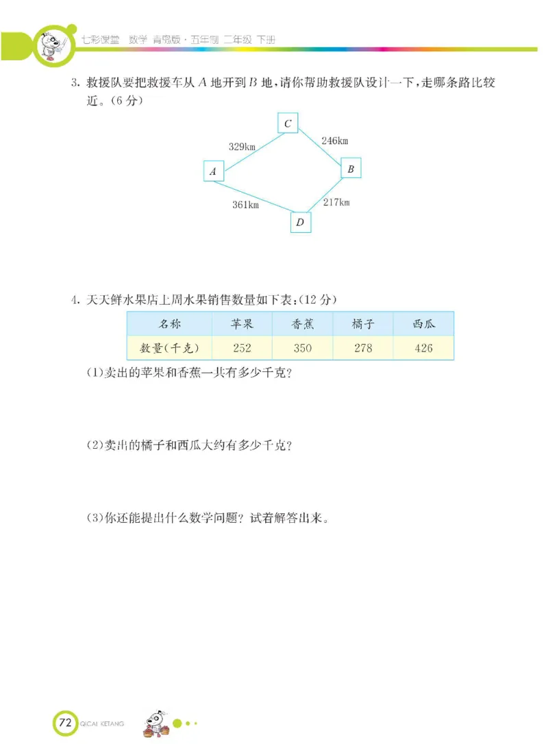 《七彩课堂》数学2年级下册（54QD）_二年级上下册资料_小学二年级学习资料-25年更新版_2-04、小学二年级数学下册_2-4-2、练习题、作业、试题、试卷_青岛54_电子册类