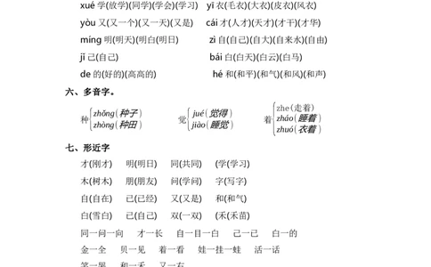 第七单元（知识清单）（统编版）_一年级语文上册（统编版）_单元知识复习专项_2024版