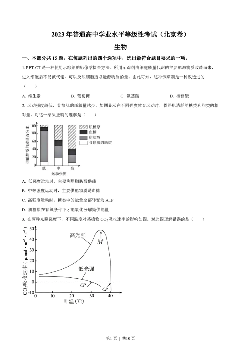 2023年高考生物试卷（北京）（空白卷）_生物历年高考真题_新&middot;PDF版2008-2025&middot;高考生物真题_生物（按试卷类型分类）2008-2025_自主命题卷&middot;生物（2008-2025）_北京自主命题&middot;生物（2008-2025）