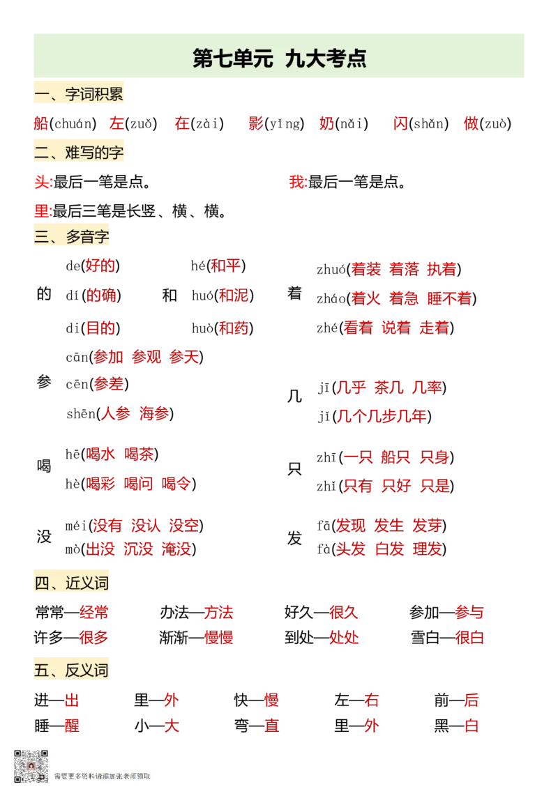 9.26一年级上册语文1-8单元核心考点(1)_一年级上下册资料_一年级上册小红书同款资料_一年级(1)