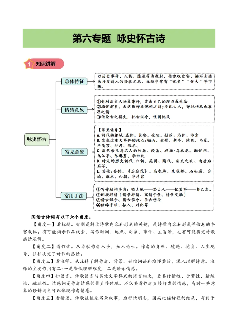 专题6咏史怀古诗小学语文古诗词专项训练（统编版）（教师版）-23页_一年级语文上册（统编版）_古诗词_2024年秋季念念不忘版