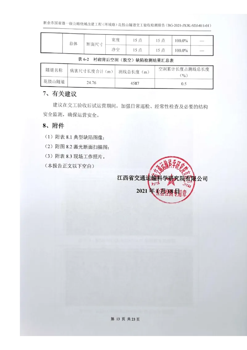 8、隧道检测报告_2021-2023年优秀施组方案_施工组织设计_施组11-新余环城路项目施工组织设计_交工验收记录_G533