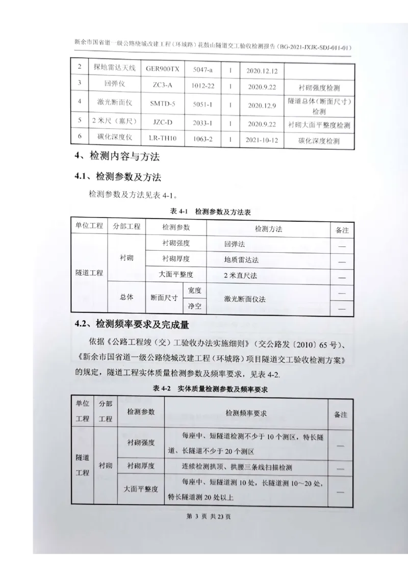 8、隧道检测报告_2021-2023年优秀施组方案_施工组织设计_施组11-新余环城路项目施工组织设计_交工验收记录_G533