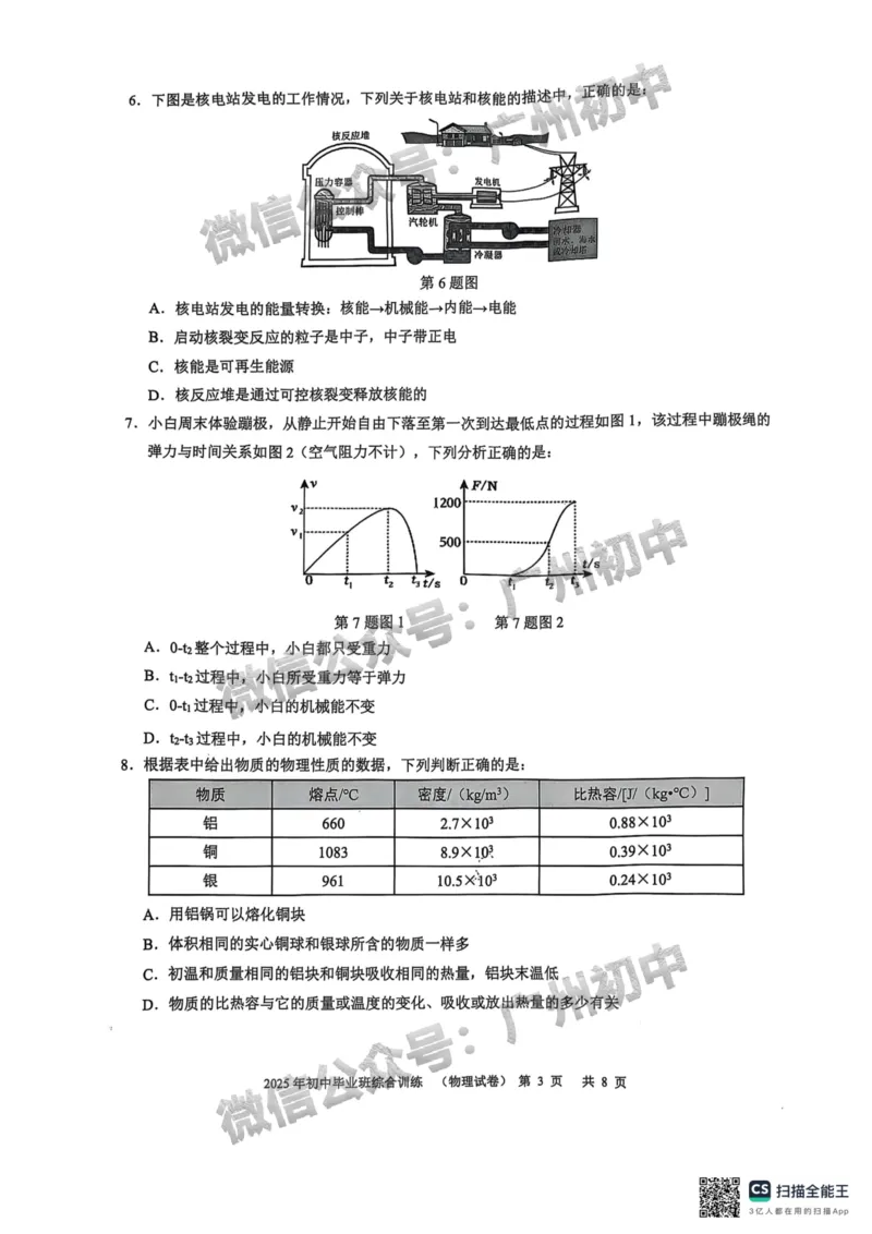 2025白云区中考一模物理试题_广州九上月考+期中+期末+一模二模+中考真题_广州2025年中考一模_2025年11区中考一模_白云区