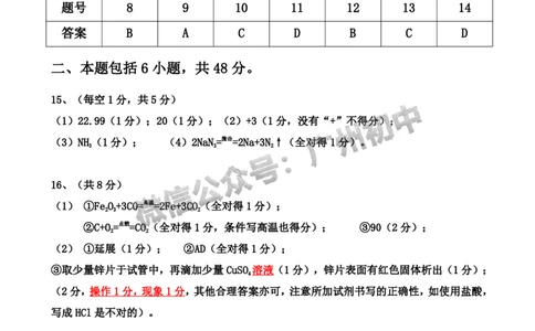 2025广州市第六中学中考二模化学试题（参考答案）_广州九上月考+期中+期末+一模二模+中考真题_2025中考二模