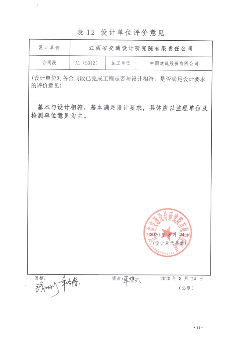 3、设计单位评价意见_2021-2023年优秀施组方案_施工组织设计_施组11-新余环城路项目施工组织设计_交工验收记录_S312
