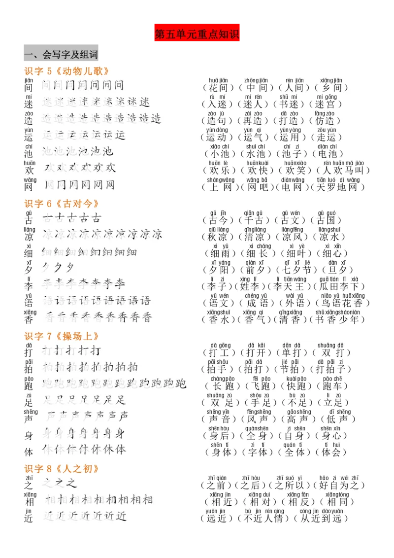 4.21-8单元知识点汇总_一年级上下册资料_小学一年级学习资料-25年更新版_1-02、小学一年级语文下册_3-6-2-1、复习、知识点、归纳汇总_部编（人教）版_精品总结类资料（背读类）