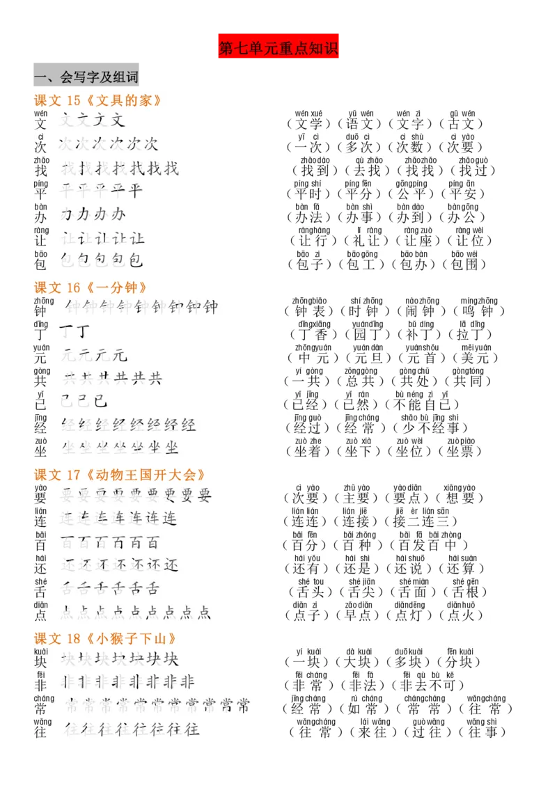 4.21-8单元知识点汇总_一年级上下册资料_小学一年级学习资料-25年更新版_1-02、小学一年级语文下册_3-6-2-1、复习、知识点、归纳汇总_部编（人教）版_精品总结类资料（背读类）