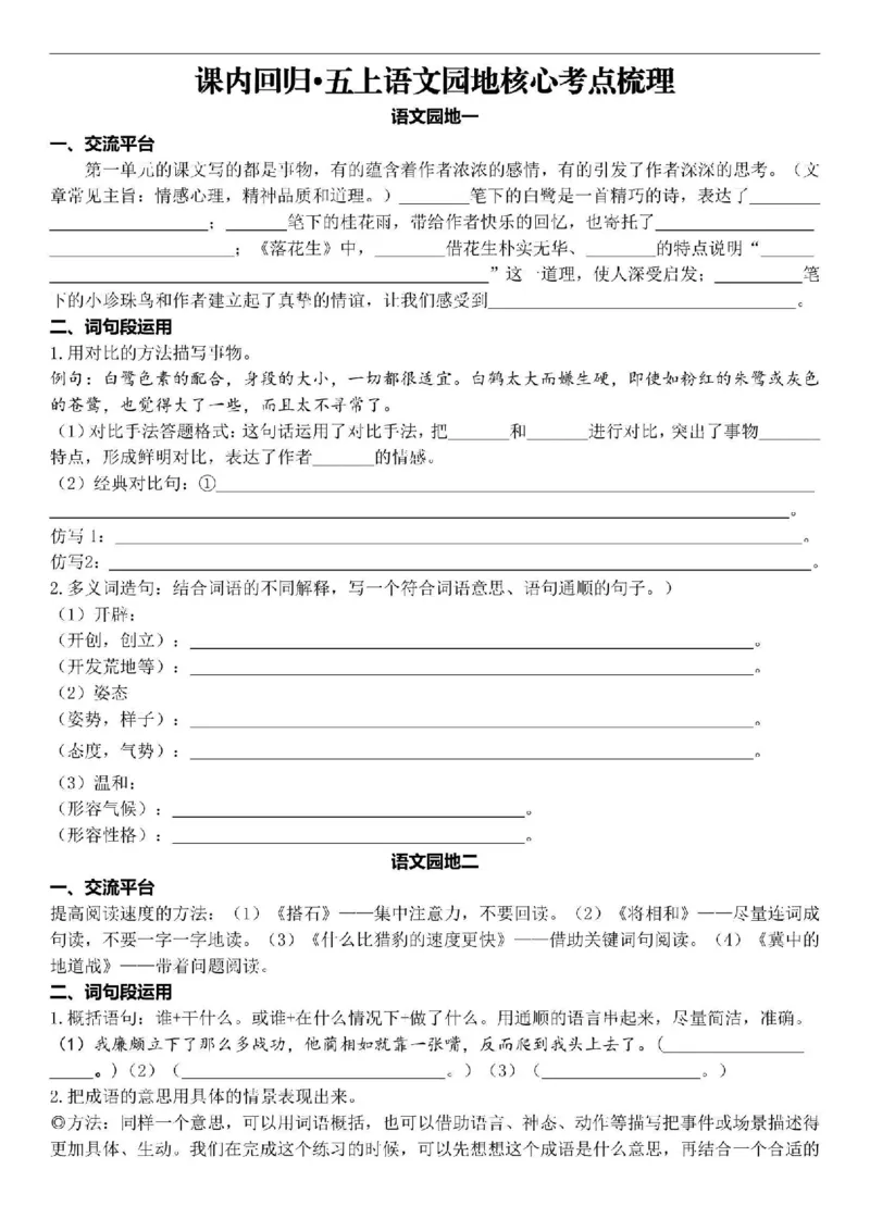 课内语文园地核心考点梳理五上语文_5年级小红书最新热门资料