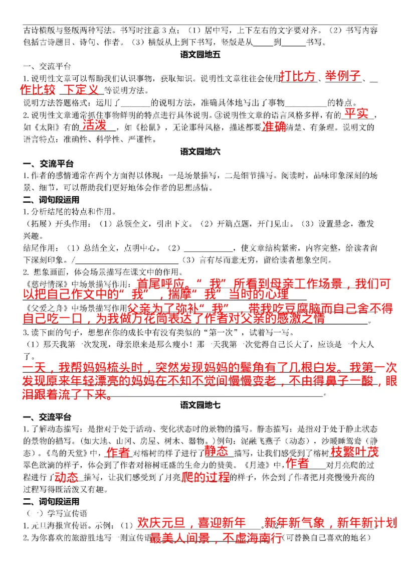 课内语文园地核心考点梳理五上语文_5年级小红书最新热门资料