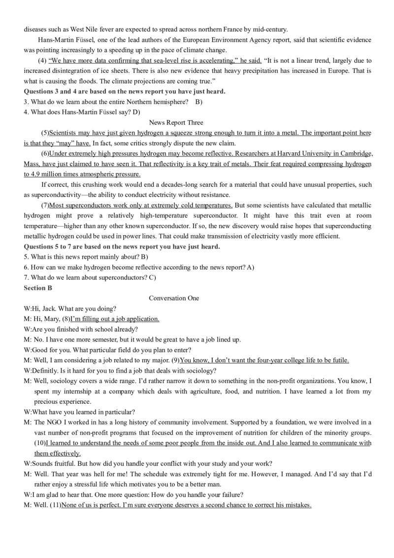 版本一四级模拟5答案解析_大学英语四级+六级_四级真题_四级密押试卷_新四级模拟卷全10套_版本一四级模拟卷_版本一四级模拟5